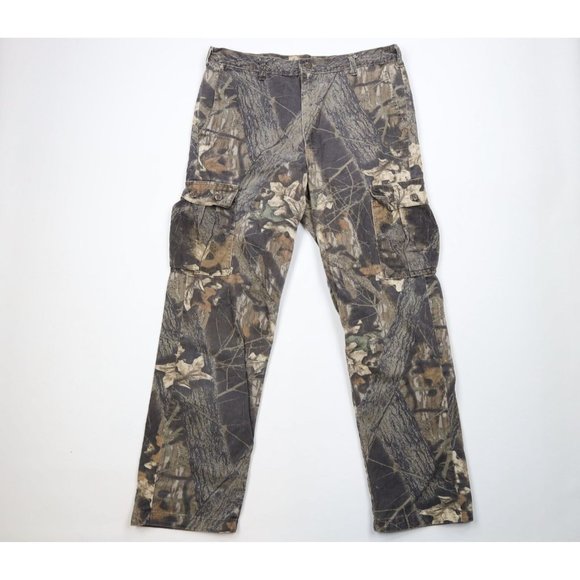 Vintage 90s Mossy Oak Camouflage Mens Large Faded Wide Leg Cargo Denim Jeans USA